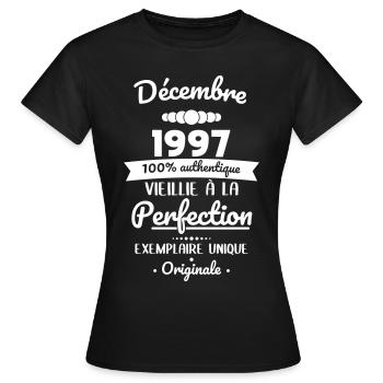 Anniversaire 25 ans - Décembre 1997 Originale - T-shirt Femme - noir - Devant - AI Model Female 172 dark (172cm)