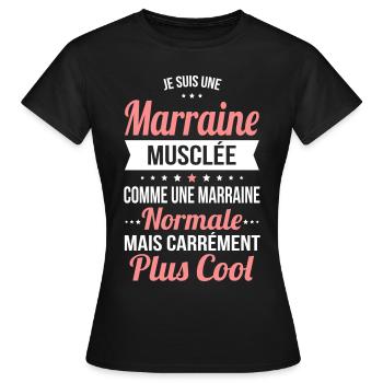 Marraine musclée comme marraine normale plus cool - T-shirt Femme - noir - Devant - AI Model Female 172 dark (172cm)