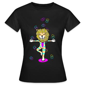 Kinder Yoga Löwe Meditation bunt farbenfroh Yogi - Frauen T-Shirt - Schwarz - Vorne - AI Model Female 172 dark (172cm)