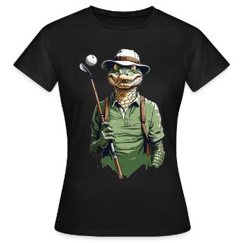 Krokodil Golfer Golfspieler Streetwear Design - Frauen T-Shirt - Schwarz - Vorne - AI Model Female 172 dark (172cm)