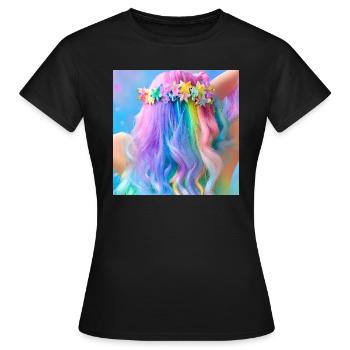 REGENBOGENFARBEN - BUNTES HAAR - Frauen T-Shirt - Schwarz - Vorne - AI Model Female 172 dark (172cm)