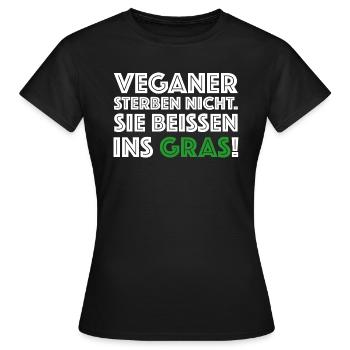 Veganer sterben nicht, sie beissen ins Gras - Frauen T-Shirt - Schwarz - Vorne - AI Model Female 172 dark (172cm)