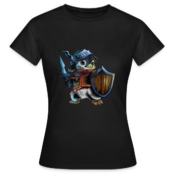Ritter Pinguin Krieger Schwert Cavalier Rider Geschenk - Frauen T-Shirt - Schwarz - Vorne - AI Model Female 172 dark (172cm)