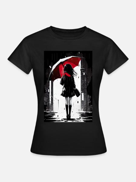 Anime Art | Girl with the Red Umbrella - Frauen T-Shirt - Schwarz