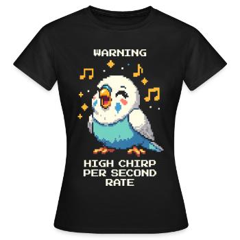 Warnung: Hohe Zwitscherfrequenz | Wellensittich - Frauen T-Shirt - Schwarz - Vorne - AI Model Female 172 dark (172cm)