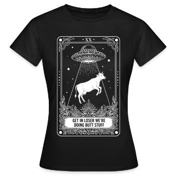 Funny Meme Tarot Card Get In Loser Butt Stuff Joke - Women's T-Shirt - black - Front - AI Model Female 172 dark (172cm)