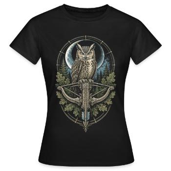 Arbalète Arbalétrier Hibou devant Moon - T-shirt Femme - noir - Devant - AI Model Female 172 dark (172cm)