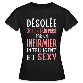 Désolée déjà prise par un infirmier sexy - T-shirt Femme - noir - Devant - AI Model Female 172 dark (172cm)
