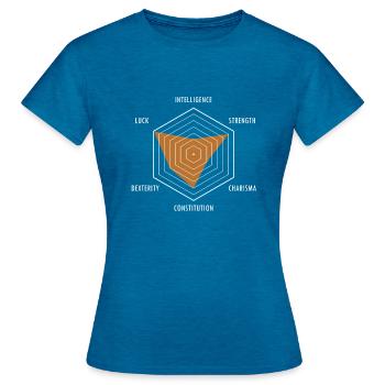 Stats du personnage PnP RPG Jeu de rôle Tabletop - T-shirt Femme - bleu saphir antique chiné - Devant - AI Model Female 172 dark (172cm)