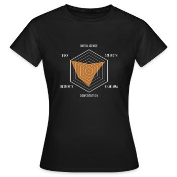 Stats du personnage PnP RPG Jeu de rôle Tabletop - T-shirt Femme - noir - Devant - AI Model Female 172 dark (172cm)