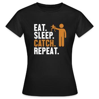 Eat Sleep Catch Repeat Kaulquappe Laubfrosch - Frauen T-Shirt - Schwarz - Vorne - AI Model Female 172 dark (172cm)
