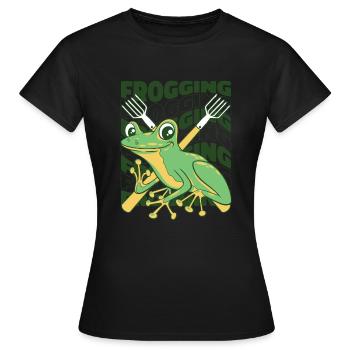 Frogging Kaulquappe Laubfrosch Kröte Frosch Fänger - Frauen T-Shirt - Schwarz - Vorne - AI Model Female 172 dark (172cm)