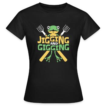 Jigging And Gigging Kröte Kaulquappe Frosch Fänger - Frauen T-Shirt - Schwarz - Vorne - AI Model Female 172 dark (172cm)