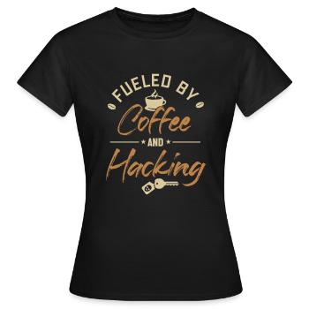 Alimenté par le café et le piratage du renifleur de phishing - T-shirt Femme - noir - Devant - AI Model Female 172 dark (172cm)