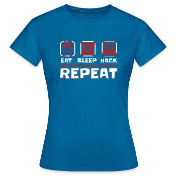Manger Sleep Hack Répéter l’hameçonnage d’ingénierie sociale - T-shirt Femme - bleu saphir antique chiné - Devant - AI Model Female 172 dark (172cm)