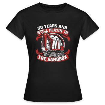 50 Years Still Playing In Sandbox Crawler Excavator - Women's T-Shirt - black - Front - AI Model Female 172 dark (172cm)