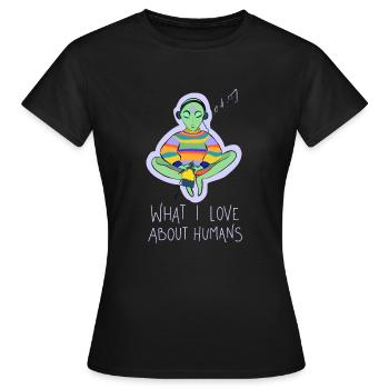 Ce que j’aime dans la conspiration des humains - T-shirt Femme - noir - Devant - AI Model Female 172 dark (172cm)