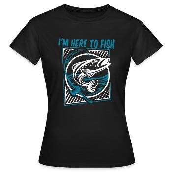 Je suis ici pour pêcher, pêcheur au fil, pêcheur en haute mer, pêcheur à la ligne - T-shirt Femme - noir - Devant - AI Model Female 172 dark (172cm)