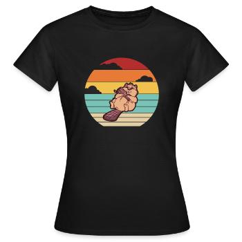 Retro Nordamerikanische Eurasische Castor Canadensis - Frauen T-Shirt - Schwarz - Vorne - AI Model Female 172 dark (172cm)