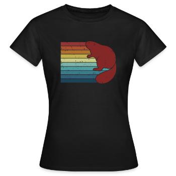 Retro Castor Canadensis Nordamerikanisch Eurasisch - Frauen T-Shirt - Schwarz - Vorne - AI Model Female 172 dark (172cm)