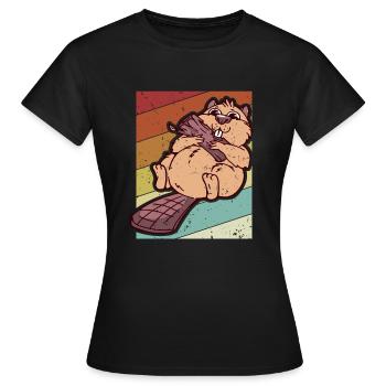 Retro Eurasischer Castor Canadensis Nordamerikanisch - Frauen T-Shirt - Schwarz - Vorne - AI Model Female 172 dark (172cm)