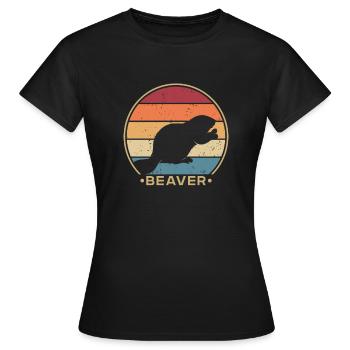 Retro Nordamerikanische Eurasische Castor Canadensis - Frauen T-Shirt - Schwarz - Vorne - AI Model Female 172 dark (172cm)