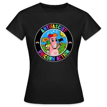 Antifascist Unicorn Action - Frauen T-Shirt - Schwarz - Vorne - AI Model Female 172 dark (172cm)
