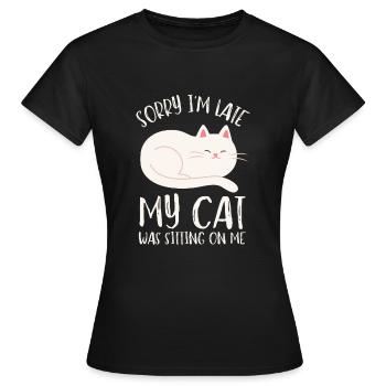 Désolé d’être en retard, mon chat était assis sur moi - T-shirt Femme - noir - Devant - AI Model Female 172 dark (172cm)