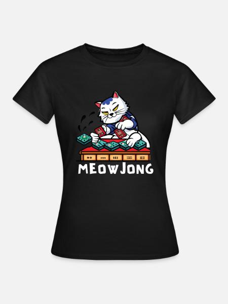 Cats Playing Mahjong - Frauen T-Shirt - Schwarz