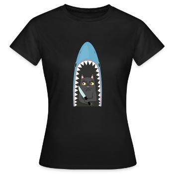 Chat mangeur de requins - T-shirt Femme - noir - Devant - AI Model Female 172 dark (172cm)