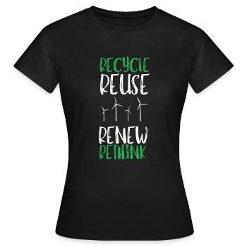 Recycle Réutiliser Renew Rethink Wind Turbine - Wind - T-shirt Femme - noir - Devant - AI Model Female 172 dark (172cm)