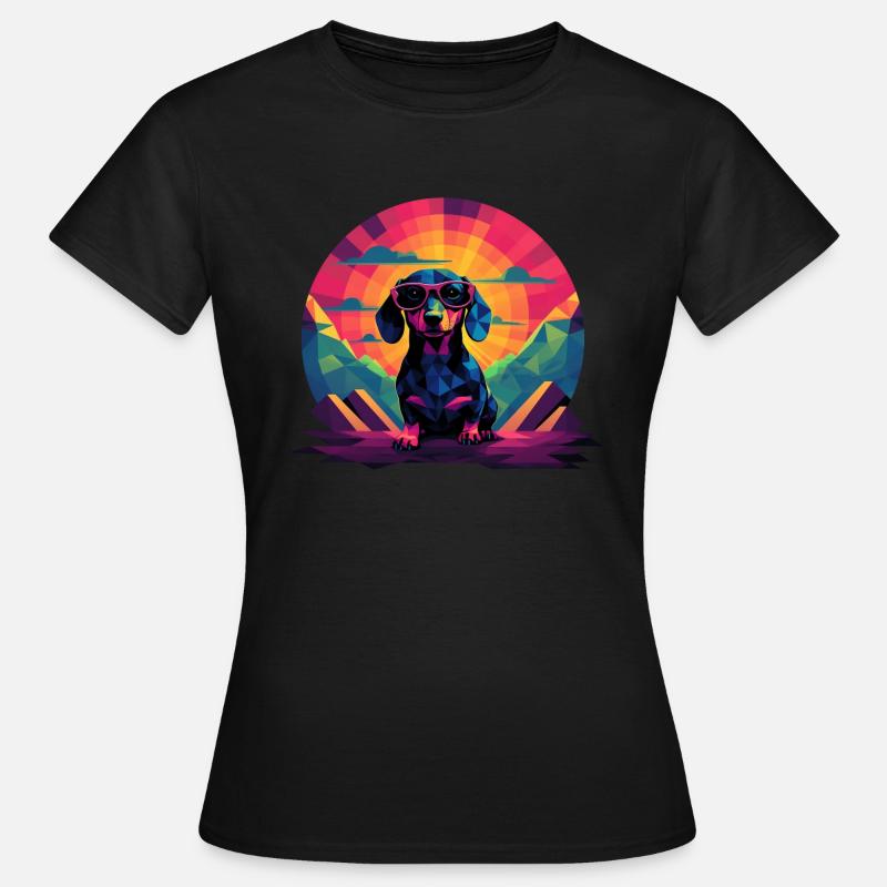 Synthwave Dachshund (no1) - Frauen T-Shirt - Schwarz
