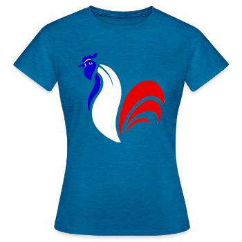 Coq Gaulois - T-shirt Femme - bleu saphir antique chiné - Devant - AI Model Female 172 dark (172cm)