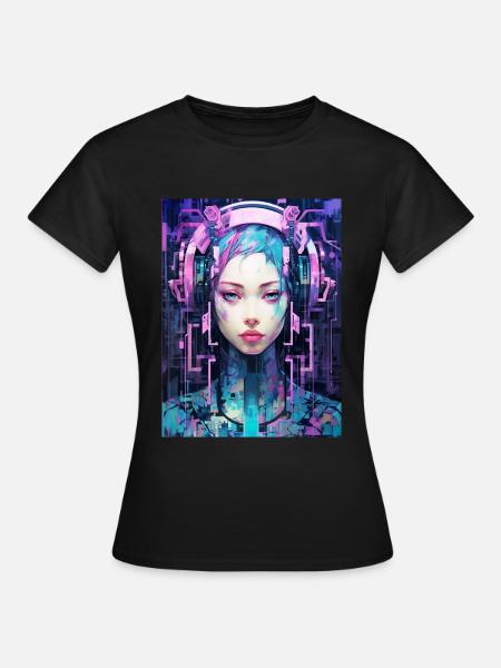 Anime Art | Cyborg Girl - Frauen T-Shirt - Schwarz