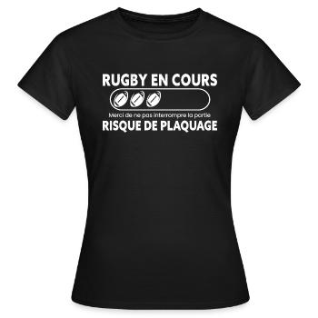 Rugby, Humour Sport, Idée Cadeau Sportif Original - T-shirt Femme - noir - Devant - AI Model Female 172 dark (172cm)