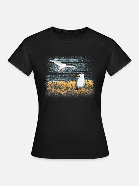 Möwen, Strand, Meer - Frauen T-Shirt - Schwarz