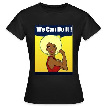 Frau Vintage Retro Frau Afro Frisur - Frauen T-Shirt - Schwarz - Vorne - AI Model Female 172 dark (172cm)