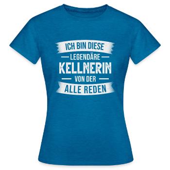 Kellnerin Gastronomie Servicekraft Bedienung - Frauen T-Shirt - Antikblaues Saphir meliert - Vorne - AI Model Female 172 dark (172cm)
