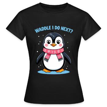 Cute Penguin with Scarf - Waddle I Do Next? - Women's T-Shirt - black - Front - AI Model Female 172 dark (172cm)