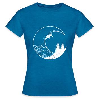 Moon and Mountaineer - Women's T-Shirt - antique blue sapphire heather - Front - AI Model Female 172 dark (172cm)