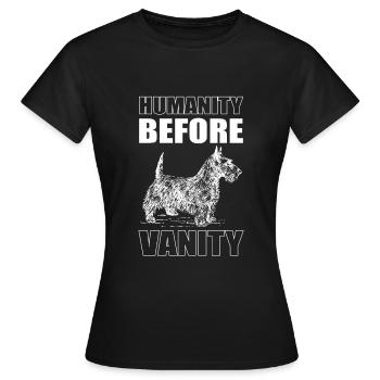 L’humanité avant les chiens vaniteux - T-shirt Femme - noir - Devant - AI Model Female 172 dark (172cm)