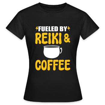 Reiki und Kaffee Kaffeeliebhaber - Frauen T-Shirt - Schwarz - Vorne - AI Model Female 172 dark (172cm)