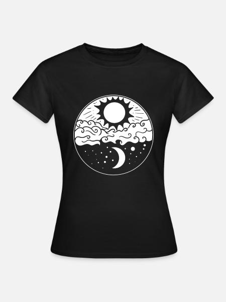 Nacht- und Tag-Mandala-Mond Astrologe - Frauen T-Shirt - Schwarz