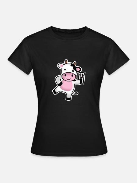 Cow with mobile phone - Women's T-Shirt - black
