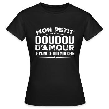 Cadeau doudou d'amour je t'aime de tout mon cœur - T-shirt Femme - noir - Devant - AI Model Female 172 dark (172cm)