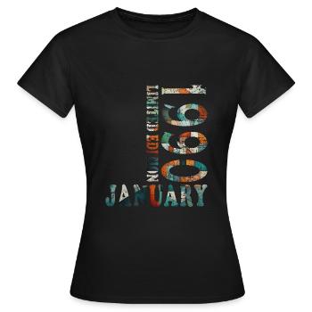 Janvier 1990 Anniversaire Janvier 1990 Janvier - T-shirt Femme - noir - Devant - AI Model Female 172 dark (172cm)