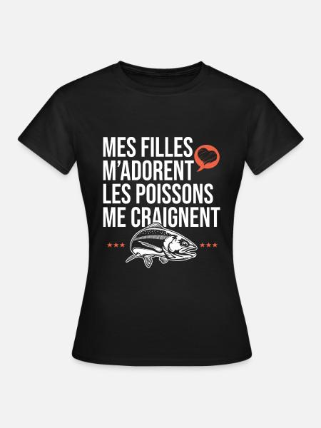 mes filles m adorent les poissons papa pêcheur - T-shirt Femme - noir