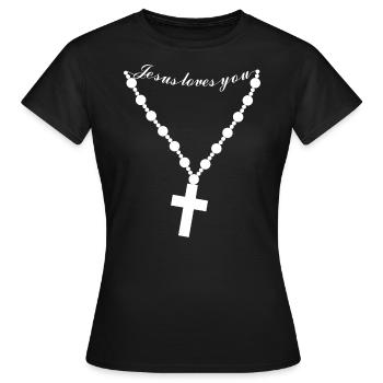 Pendentif avec une croix chrétienne et Jésus vous aime - T-shirt Femme - noir - Devant - AI Model Female 172 dark (172cm)
