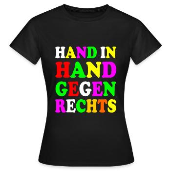 Hand in hand gegen rechts - Frauen T-Shirt - Schwarz - Vorne - AI Model Female 172 dark (172cm)