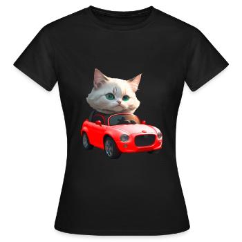Katze fährt Cabrio - Frauen T-Shirt - Schwarz - Vorne - AI Model Female 172 dark (172cm)